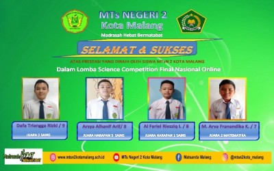 MTSN 2 KOTA MALANG, Sabet Juara Olimpiade Sains Dan Matematika Tingkat Nasional On Line Pada Masa Pandemi Covid – 19