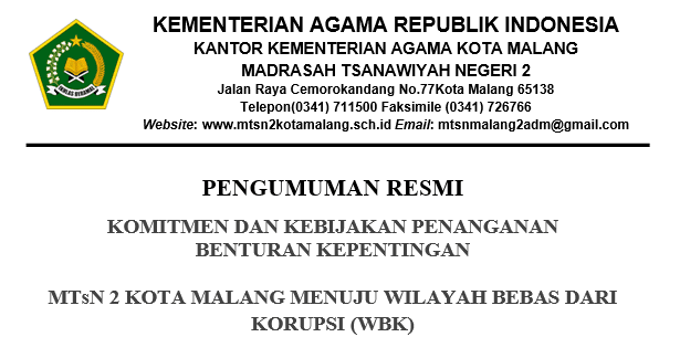 PENGUMUMAN RESMI KOMITMEN DAN KEBIJAKAN PENANGANAN BENTURAN KEPENTINGAN
